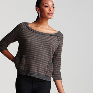 Splendid wide neck waffle weave‎ cropped angora blend striped sweater XS